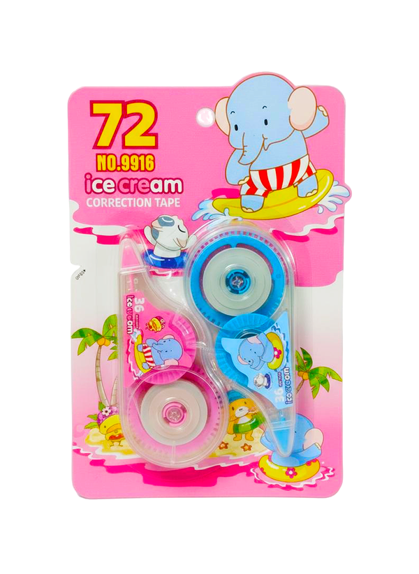 Correction tape set with cartoon character on a pink background